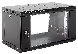 Шкаф телекоммуникационный настенный разборный ЭКОНОМ 6U (600 × 650) дверь стекло, цвет черный