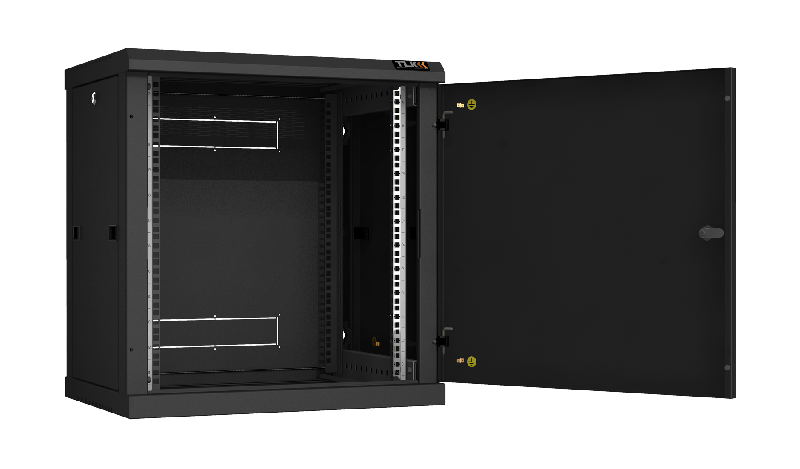 Настенный разборный шкаф TLK 19", 12U, металлическая дверь, Ш600хВ636хГ450мм, 2 пары монтажных направляющих, черный