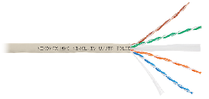 Кабель U/UTP 4 пары, Кат.6 (Класс E), тест по ISO/IEC, 250МГц, одножильный, BC (чистая медь), 23AWG (0,55мм), полимерный материал нг(А)-LSLTx, внутренний, светло-серый, 305м