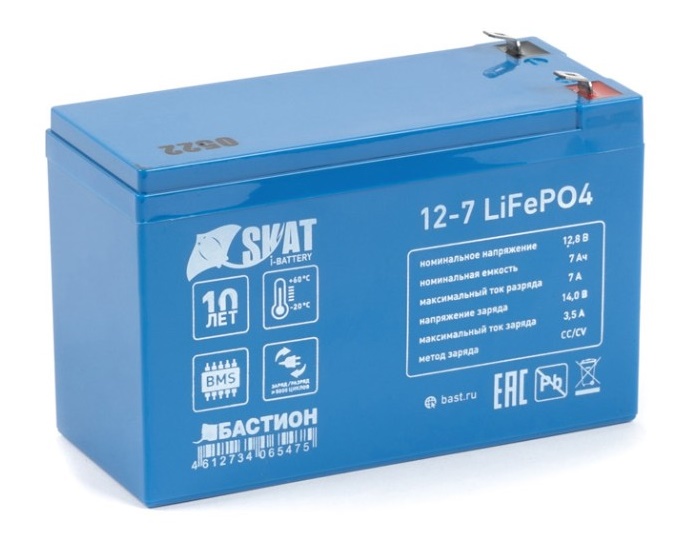 Аккумуляторная батарея 12 В, 7 Ач Li-Ion АКБ, на базе LiFePo4 элементов IFR 26650, структура 2P4S. Встроенная система контроля BMS, защита от глубокого разряда и перезаряда. 150*65*95. Вес 0,9 кг