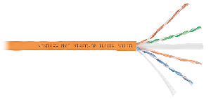 Кабель U/UTP 4 пары, Кат.6 (Класс E), тест по ISO/IEC, 250МГц, одножильный, BC (чистая медь), 23AWG (0,57мм), полимерный материал нг(А)-HF, внутренний, оранжевый, 305м