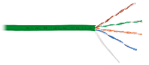 Кабель U/UTP 4 пары, Кат.5e (Класс D), тест по ISO/IEC, 100МГц, одножильный, BC (чистая медь), 24AWG (0,52мм), полимерный материал нг(А)-HF, внутренний, зеленый, 305м