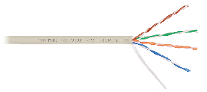 Кабель U/UTP 4 пары, Кат.5e (Класс D), тест по ISO/IEC, 100МГц, одножильный, BC (чистая медь), 24AWG (0,52мм), полимерный материал нг(А)-LSLTx, внутренний, светло-серый, 305м