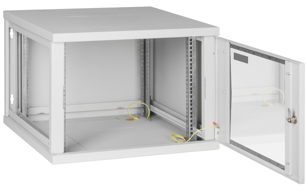 Настенный разборный шкаф TLK 19", 9U, стеклянная дверь, Ш600хВ436хГ600мм, 2 пары монтажных направляющих, серый