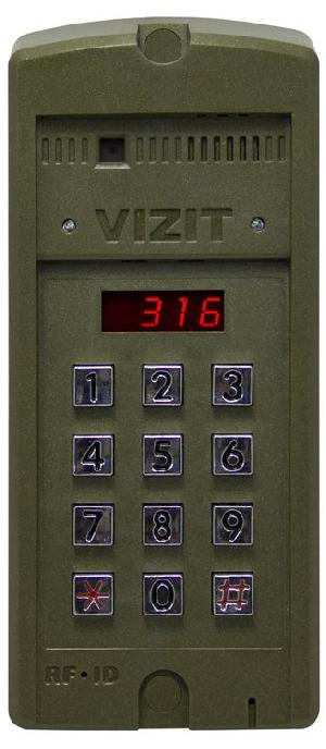 Блок вызова до 100 абонентов. Встроенный контроллер до 600 ключей VIZIT-RF2 (RFID-125 kHz брелок EM-Marin). Светодиодный дисплей. Подсветка клавиатуры.