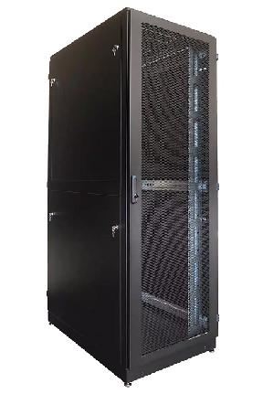 Шкаф телекоммуникационный напольный 42U (800 × 1000) дверь перфорированная, задние двойные перф., цвет черный