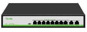 Неуправляемый РоЕ коммутатор, 10 портов (8 РоЕ RJ-45 х1Гбит/с + 2 Uplink RJ-45 х1Гбит/с); РоЕ IEEE802.3af/at до 30Вт/порт; РоЕ бюджет 110Вт; Поддержка VLAN, PoE Watchdog, PoE Priority (1-8 порты), Extend режим 220м (7-8 порты); AC 100-240В; -10~50℃; 315х215х85мм, вес: 1.38 кг.