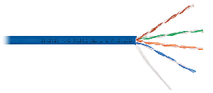 Кабель U/UTP 4 пары, Кат.5e (Класс D), тест по ISO/IEC, 100МГц, одножильный, BC (чистая медь), 24AWG (0,52мм), полимерный материал нг(А)-HF, внутренний, синий, 305м