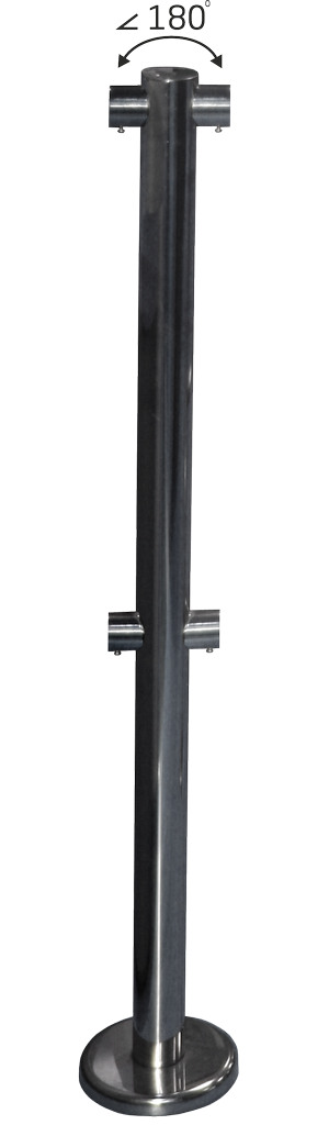 Стойка ограждения средняя хром. с четырьмя муфтами для крепления труб ограждения 32 мм под 180 град.