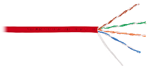 Кабель U/UTP 4 пары, Кат.5e (Класс D), тест по ISO/IEC, 100МГц, одножильный, BC (чистая медь), 24AWG (0,52мм), полимерный материал нг(А)-HF, внутренний, красный, 305м