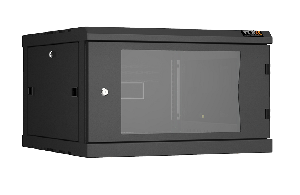 Настенный разборный шкаф TLK 19", 6U, стеклянная дверь, Ш600хВ370хГ600мм, 2 пары монтажных направляющих, черный