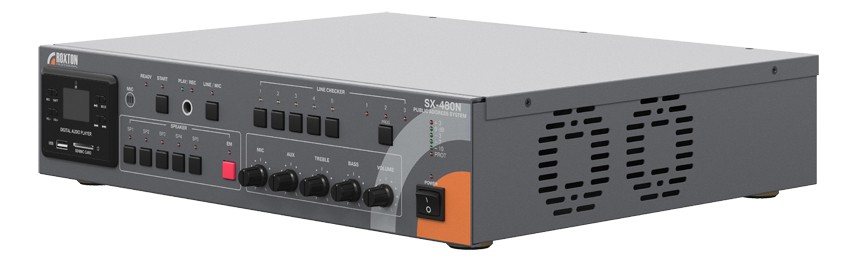 Автоматическая система оповещения USB-проигрыватель, тюнер-усилитель 480 Вт, 1 микр./2 лин. входа, 5 зон, модуль контроля линий, работа в локальной сети через SIP-протокол, ИК-пульт ДУ