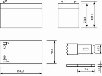 Аккумулятор 12 А/ч., 12В, 151х98х101 мм, вес 3,8 кг